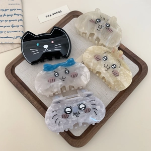 5-piece set of cartoon cat and mouse hair claws in acetic acid resin on wooden tray