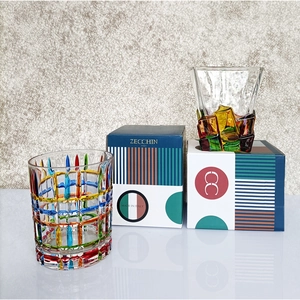 Italian crystal whisky glasses with hand-painted patterns in premium gift box packaging