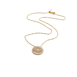 Vintage gold copper evil eye necklace with turquoise and sparkling cubic zirconia stones