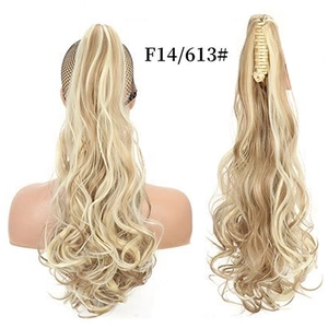 Macro detail of F14/613# wavy ponytail extension with large claw clip fastening