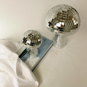 Silver mirror mushroom disco balls in two sizes for retro party and home desk decor