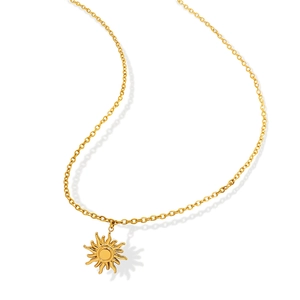 Polished 18K gold-plated titanium steel necklace with minimalist sunburst pendant