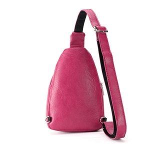Minimalist rose red PU leather chest bag with adjustable strap and silver metal buckle