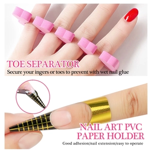 Pink heart sponge toe separators and golden PVC self-adhesive nail extension paper trays