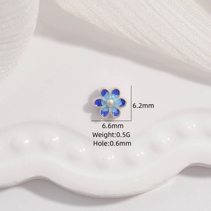 Perle fleur bleue Cloisonné en argent S925 pour bijoux avec détails de pétales creux