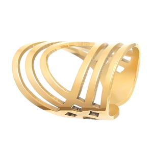 Polished gold multi-layer hollow wide band ring for women in stainless steel