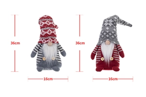 Detailed size view of Christmas faceless gnomes showing 36cm height and 16cm width