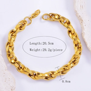 Detail showing 20.5cm length and 0.8cm width of the gold chunky stainless steel chain bracelet