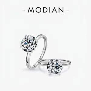 925 Sterling Silver Ring Round Brilliant Cut Cubic Zirconia Classic Four-Claw Sparkling Luxury Wedding Jewelry For Women