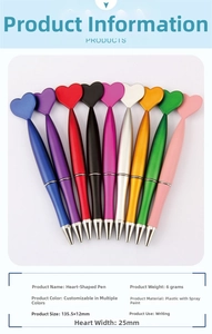 Vue rapprochée de stylos colorés en forme de cœur avec finition métallique sur fond blanc