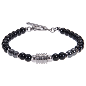Vista dettagliata del bracciale in ossidiana e occhio di tigre 10mm con chiusura a T argento