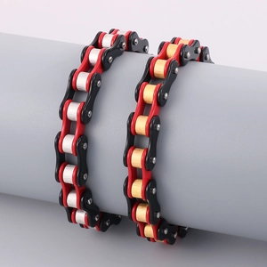 Industrial style stainless steel bicycle chain bracelets in gold and silver color