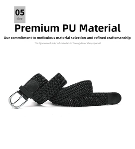 Detail of black woven PU belt featuring a classic silver pin buckle for women
