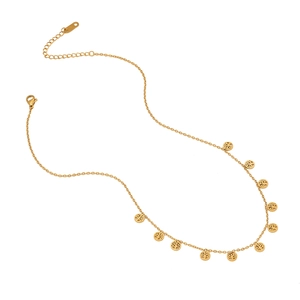 Golden stainless steel necklace featuring circular Tree of Life pendants on a white background