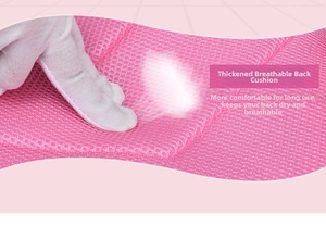 Close-up of pink 3D honeycomb mesh padding showing breathable and thick cushioning