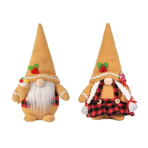 Christmas gingerbread gnome plush set featuring red plaid outfits and holiday decorations