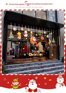 Detailed Christmas window decals featuring Santa, snowman and reindeer on glass surface