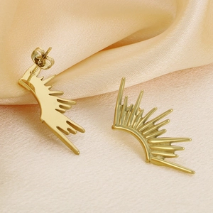 18k gold plated stainless steel sunburst earrings with radiant flame line design