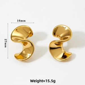 Polished 316 stainless steel gold twist earrings with dimensions 16mm by 27mm