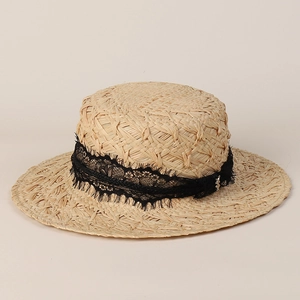 Chapeau Boater En Raphia Pour Femmes Avec Bordure En Dentelle Protection Solaire Été Plage Bord Large Style Vintage Français