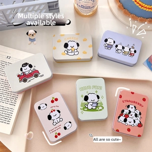 Cute cartoon puppy tin box organizers with pastel designs for jewelry and stickers