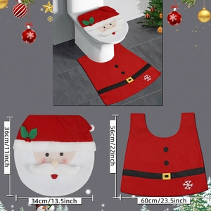 Santa Claus toilet cover and U-shaped rug set for Christmas bathroom decoration
