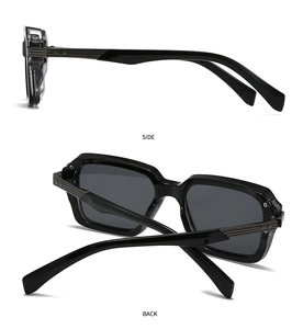 Macro view of black pilot sunglasses featuring sturdy temples and metal star star accents