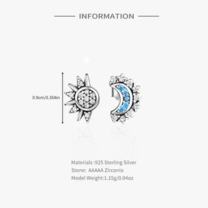 Detailed specs of sun and moon 925 silver stud earrings with AAAAA zircon stones