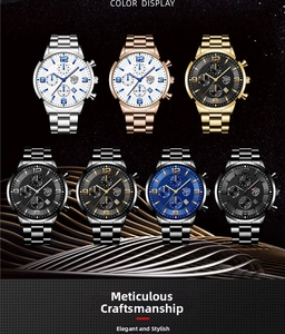 Variety of quartz watches featuring stainless steel bracelets and chronograph style dials