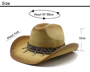 Tabella taglie dettagliata per cappello cowboy in paglia con misure tesa e corona