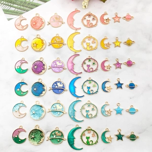 Women Cartoon Alloy Enamel Charms Moon Star Planet Cat Handcrafted Jewelry Making Pendants For Earrings Bracelets DIY Accessories