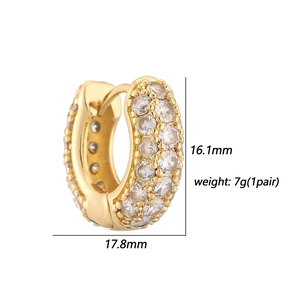 Luxurious gold-plated hoop earrings with multi-row pavé cubic zirconia, 17.8mm wide