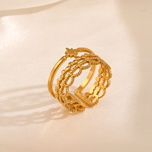 Elegant Multi Layer Star Ring Stainless Steel Adjustable Open Band For Women Fashion Starburst Hollow Finger Jewelry