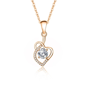 Elegant s925 silver rose gold heart necklace with sparkling Moissanite diamond pendant