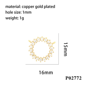 Copper gold plated round jewelry connector with clear gemstones and size markings
