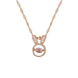 Elegant rose gold rabbit necklace with sparkling crystals and a dancing main gemstone