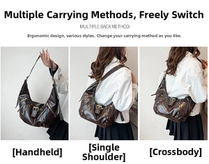 Dunkelbraune Ölwachs-Leder-Halbmondtasche als Handtasche, Schulter- und Umhängetasche