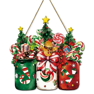 Christmas JOY mason jars wooden sign with gingerbread man and candy cane holiday decoration