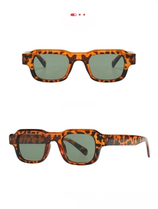 Close-up of retro square tortoiseshell frame sunglasses with dark green lenses C3 detail