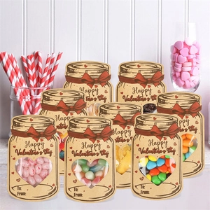 Mason jar shaped Valentine gift bags with heart window for candy and treats