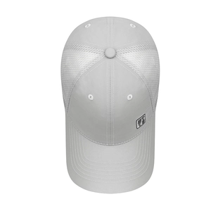 Light gray breathable mesh baseball cap with Chinese embroidery and curved sun visor brim