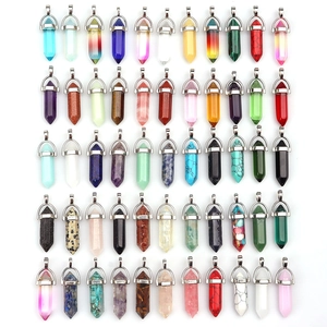 Hexagonal Point Crystal Pendant Necklace Natural Stone Healing Bullet Shape Jewelry With Metal Clasp For Yoga Meditation Women Men