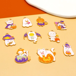 Halloween DIY alloy enamel charms set featuring ghost pumpkin cat and mummy pendants