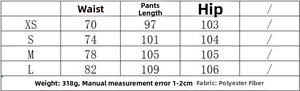 Size chart showing waist, hip, and length measurements for the casual two-piece outfit