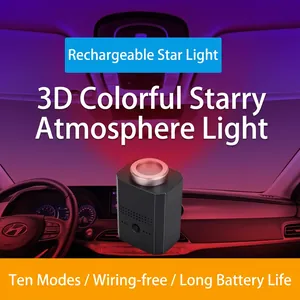 USB rechargeable 3D star projector car ambient light with 10 modes and black matte finish