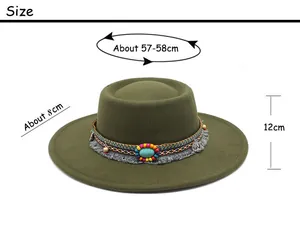 Tableau de tailles détaillé pour chapeau en feutre vert foncé avec bord de 8cm