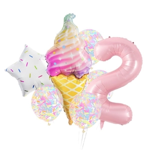 Kit ballons anniversaire glace beignet avec chiffre 2 rose pour fête d'enfants