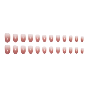 Set of 24 short oval press-on nails featuring a soft bean paste pink gradient finish