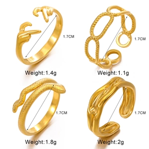 Detailed comparison of four 18K gold plated stainless steel open rings with dimensions