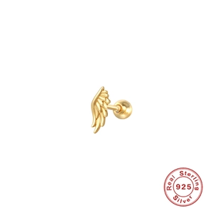 Detailed view of a gold-plated S925 sterling silver wing earring with a screw ball back